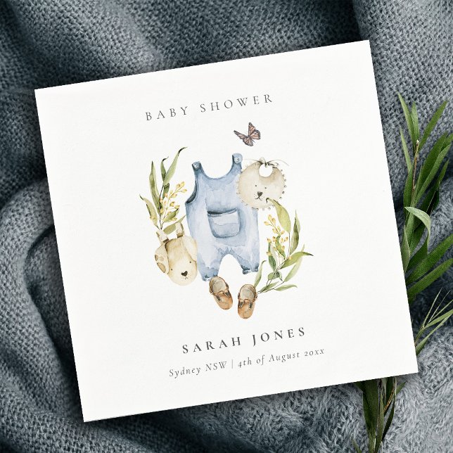 Cute Blue Leafy Foliage Boy Clothes Baby Shower Napkin (Creator Uploaded)