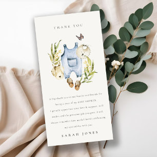 Cute Blue Leafy Foliage Boy Clothes Baby Shower Thank You Card