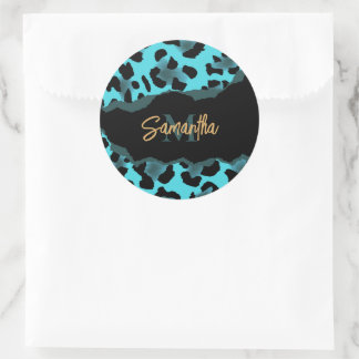 Cute Blue Leopard Print Classic Round Sticker