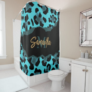 Cute Blue Leopard Print Shower Curtain