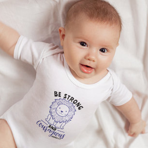 Cute Blue Lion Be Strong Bible Verse Faith Baby Bodysuit