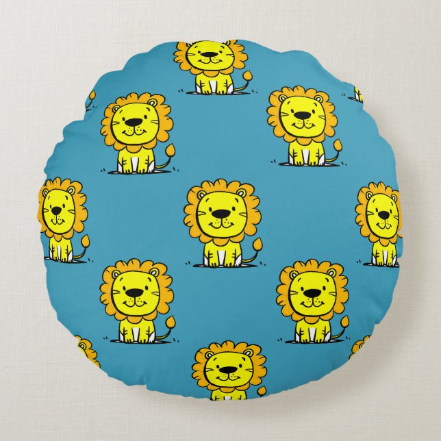 Cute Blue Lion Round Cushion (Front)
