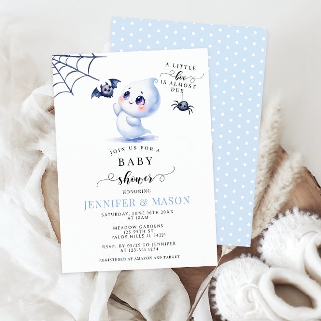 Cute Blue Little Boo Baby Ghost Boy Shower Invitation (Creator Uploaded)