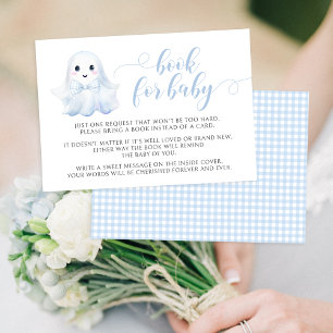 Cute Blue Little Boo Book For Baby Boy Shower  RSVP Card