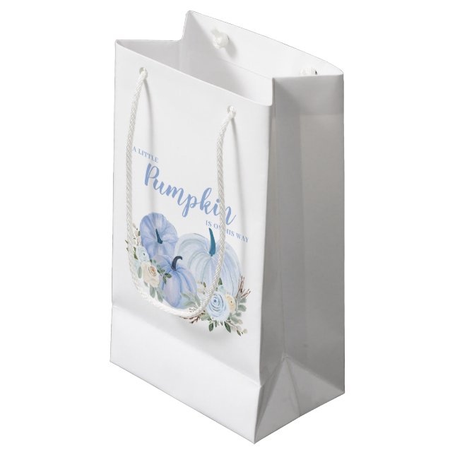 Cute Blue Little Pumpkin Baby Shower  Small Gift Bag (Front Angled)