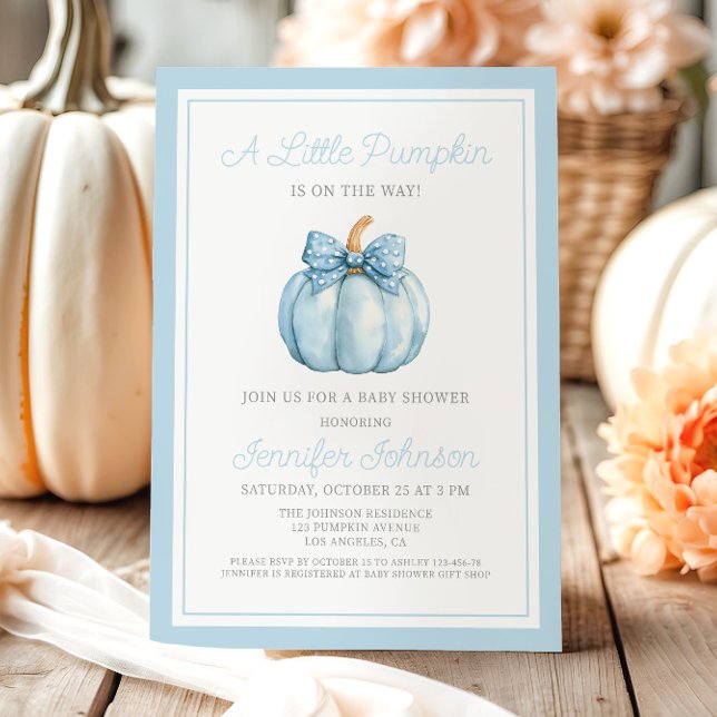 Cute Blue Little Pumpkin Boy Baby Shower Invitation (Cute Blue Little Pumpkin Boy Baby Shower Invitation)