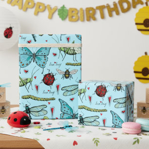Cute Blue Love Bug Insects for Bug Lovers Wrapping Paper