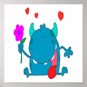 cute blue love monster poster