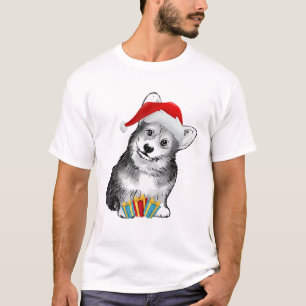 Cute Blue Merle Cardigan Corgi Christmas Santa Hat T-Shirt