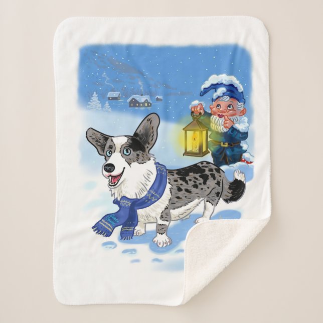Cute blue merle in the snow sherpa blanket (Front)