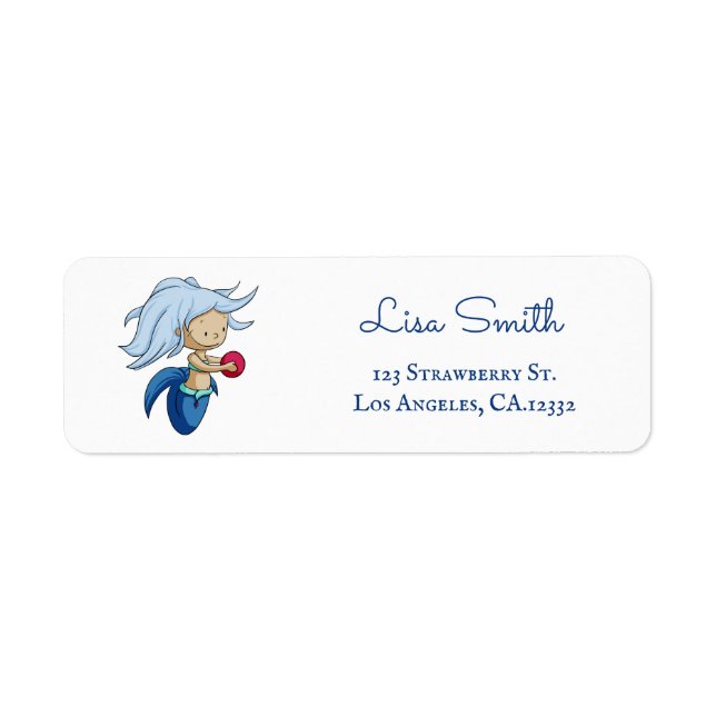 Cute Blue Mermaid Ball Return Address (Front)