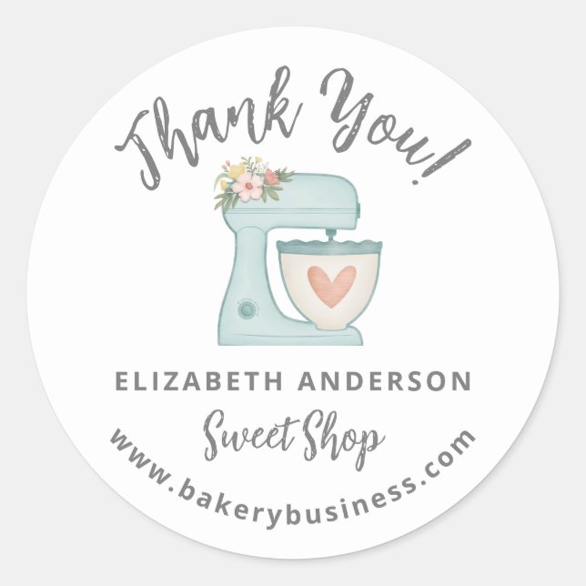 Cute Blue Mixer Bakery Business Thank you Sticker (Front)