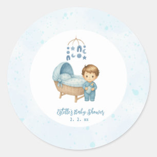 Cute Blue Mobile Crib baby cot Baby Shower Classic Round Sticker