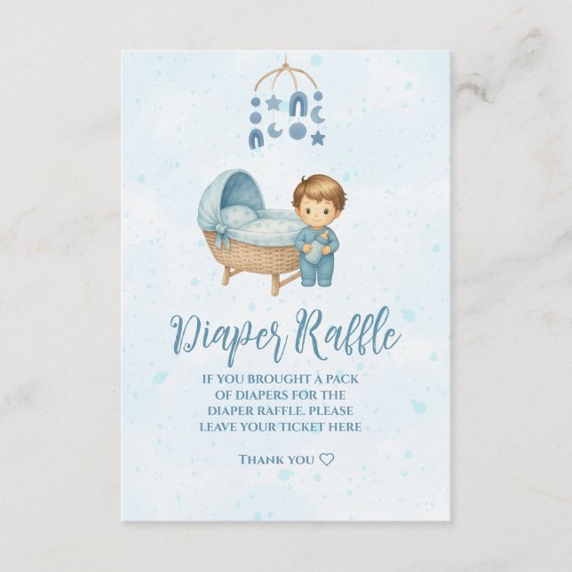 Cute Blue Mobile Crib baby cot Diaper Raffle Enclosure Card (Front)