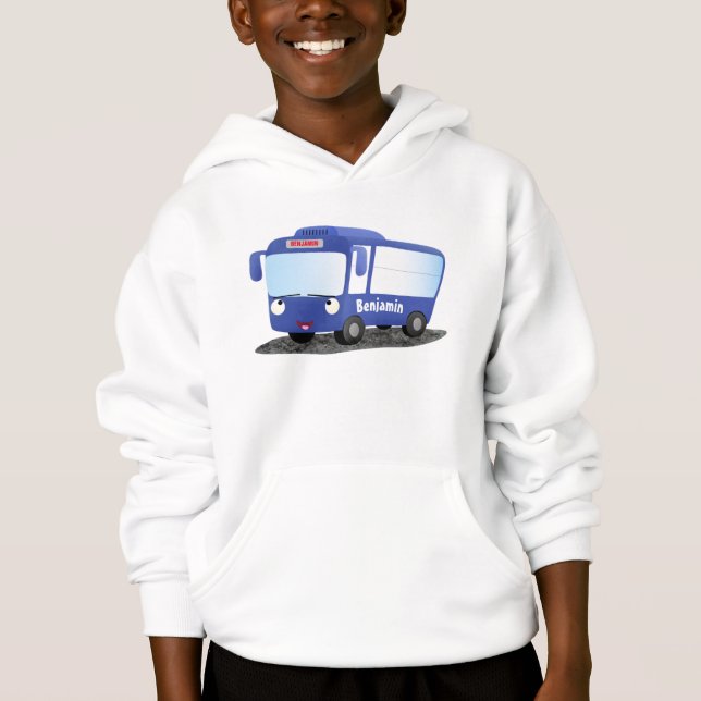 Cute blue modern bus cartoon illustration (Front)