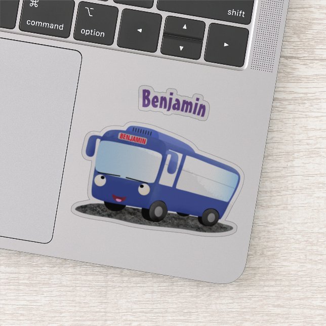Cute blue modern bus cartoon illustration (Detail)