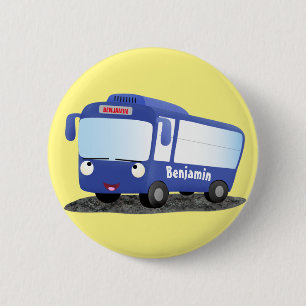 Cute blue modern bus cartoon illustration 6 cm round badge