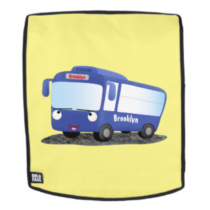 Cute blue modern bus cartoon illustration backpack