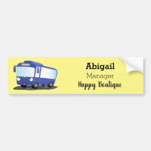 Cute blue modern bus cartoon illustration bumper sticker