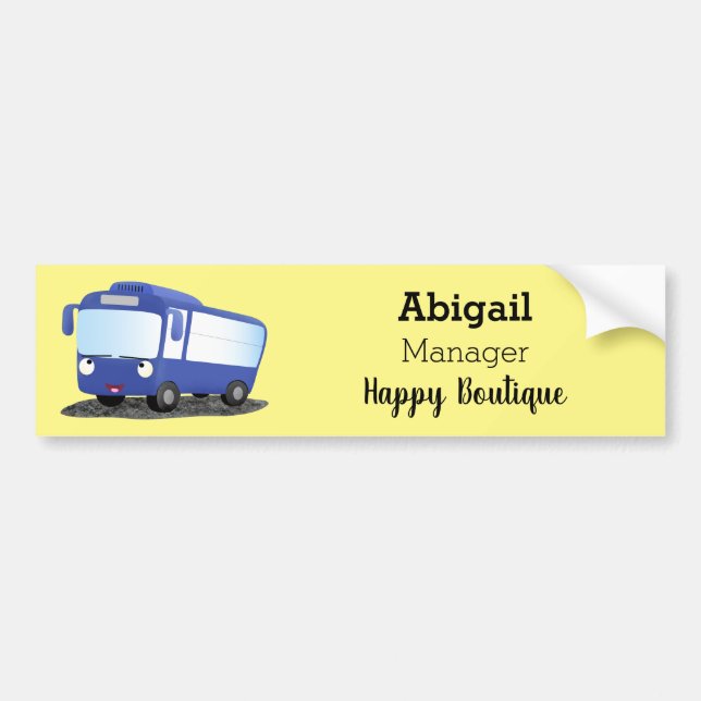Cute blue modern bus cartoon illustration bumper sticker (Front)