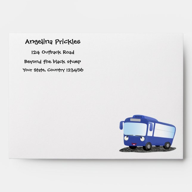 Cute blue modern bus cartoon illustration envelope (Front)