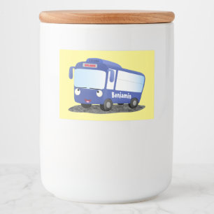 Cute blue modern bus cartoon illustration food label