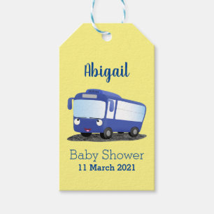Cute blue modern bus cartoon illustration gift tags