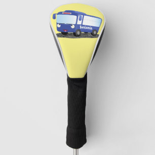 Cute blue modern bus cartoon illustration golf head cover