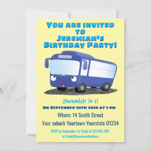 Cute blue modern bus cartoon illustration invitation