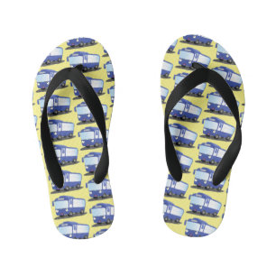 Cute blue modern bus cartoon illustration kid's jandals