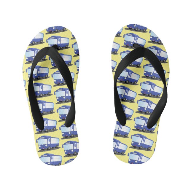 Cute blue modern bus cartoon illustration kid's jandals (Footbed)