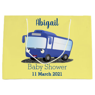 Cute blue modern bus cartoon illustration large gift bag