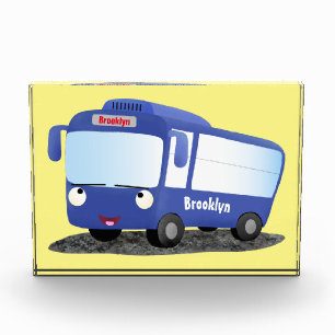 Cute blue modern bus cartoon illustration photo block