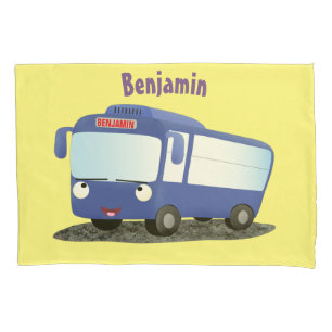 Cute blue modern bus cartoon illustration pillowcase