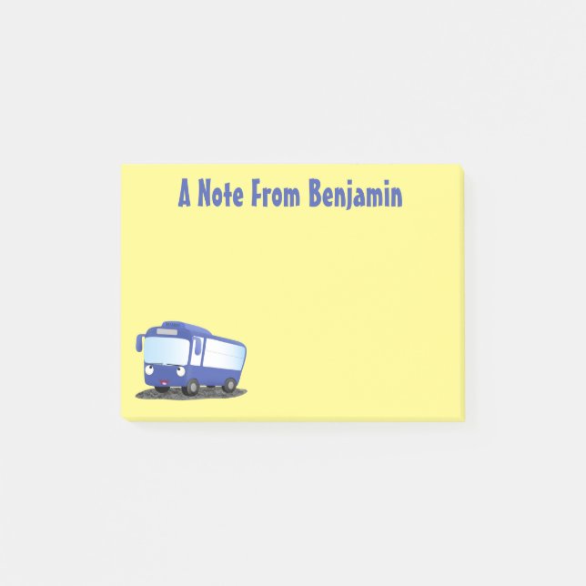 Cute blue modern bus cartoon illustration post-it notes (Front)