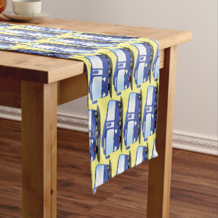 Cute blue modern bus cartoon illustration short table runner