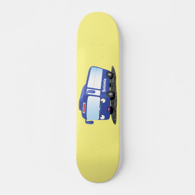 Cute blue modern bus cartoon illustration skateboard (Front)