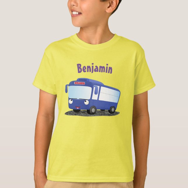 Cute blue modern bus cartoon illustration T-Shirt (Front)