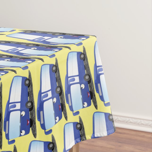Cute blue modern bus cartoon illustration tablecloth (In Situ)