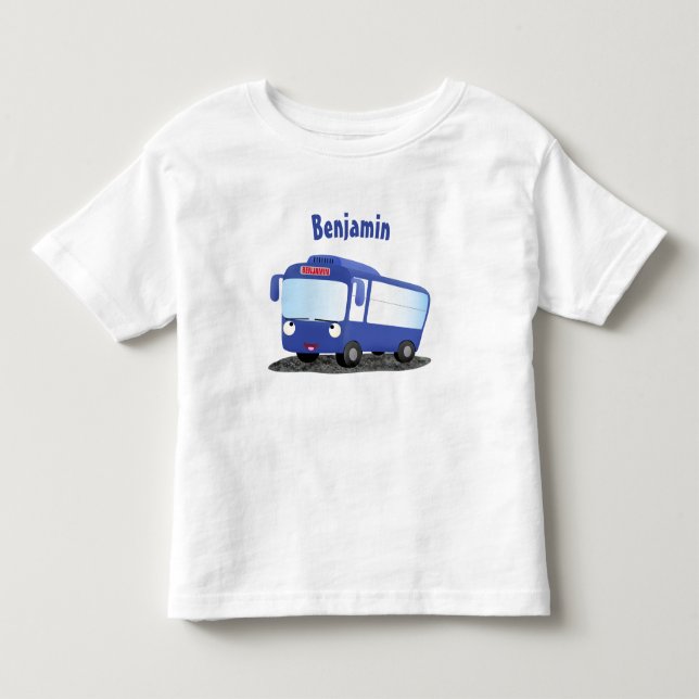 Cute blue modern bus cartoon illustration toddler T-Shirt (Front)