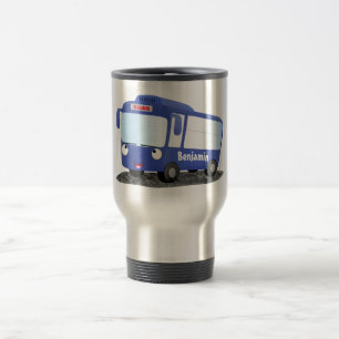 Cute blue modern bus cartoon illustration travel mug
