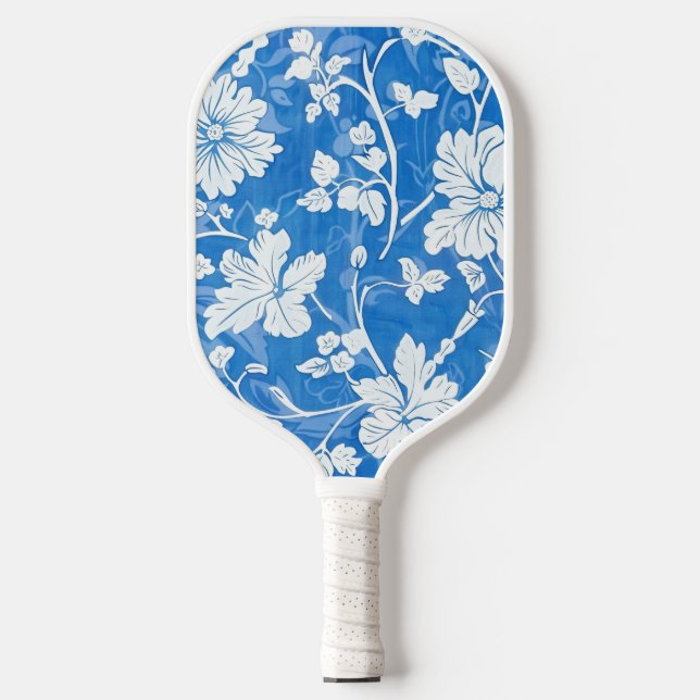 Cute Blue Modern Floral Pickleball Paddle (Front)