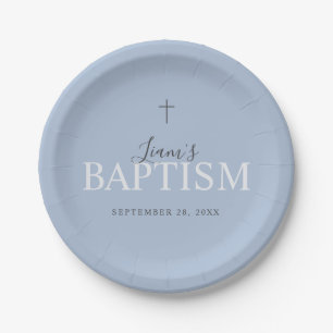 Cute Blue Modern Whimsical Typography Baby Shower Paper Plate