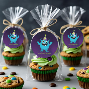 Cute Blue Monster Birthday Party Classic Round Sticker
