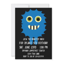 Cute Blue Monster Birthday Party Invitations