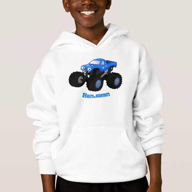 Cute blue monster truck cartoon illustration (Front)