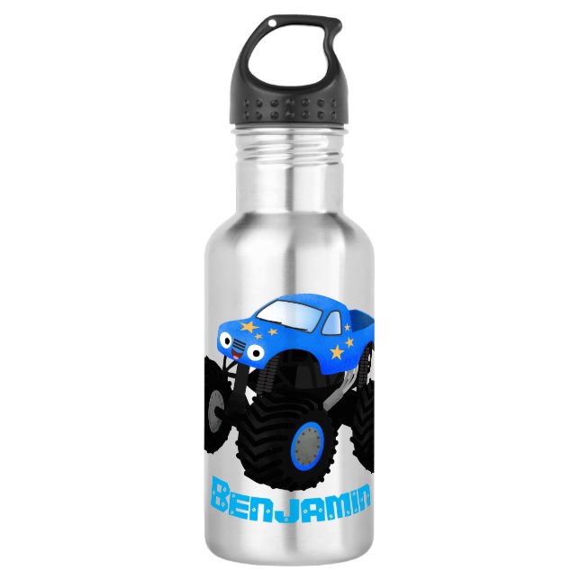 Cute blue monster truck cartoon illustration 532 ml water bottle (Front)