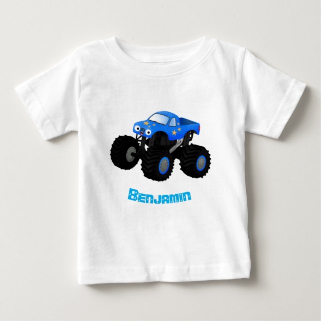 Cute blue monster truck cartoon illustration baby T-Shirt (Front)