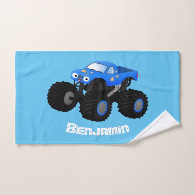 Cute blue monster truck cartoon illustration bath towel set (Hand Towel)