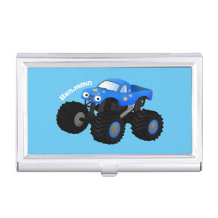 Cute blue monster truck cartoon illustration business card holder